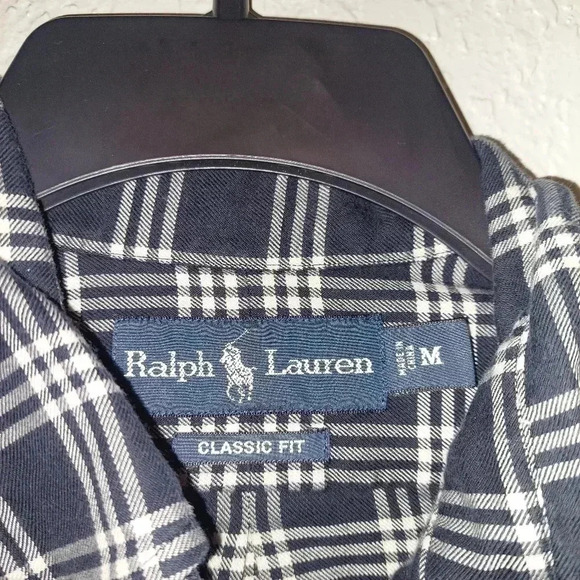 Ralph Lauren Classic Fit Shirt Mens Medium Blue Plaid Flannel Button Down - Picture 4 of 6
